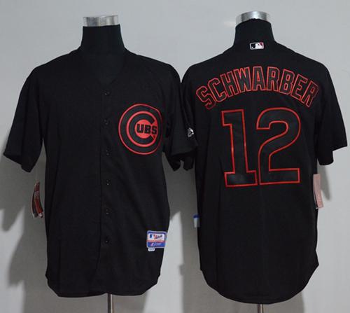Cubs #12 Kyle Schwarber Black Strip Stitched MLB Jersey - Click Image to Close
